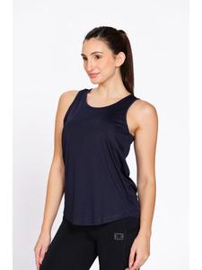 Premium <b>Women</b> <b>Navy</b> Blue Box Pleated Activewear <b>Tank</b> <b>Top</b> Polyester Solid Sleeveless Sports Apparel for Gym Workout Fitness - Product Image 4