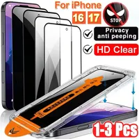 Protection d'écran anti-poussière pour iPhone 16 17 Pro Max Plus 17 Air, verre trempé anti-espion/HD transparent à couverture intégrale