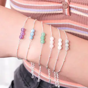 New Design Silver Plated Stainless Steel Satellite Chain Bracelets Women Labradorite Moonstone Natural Stone Beaded Bracelet