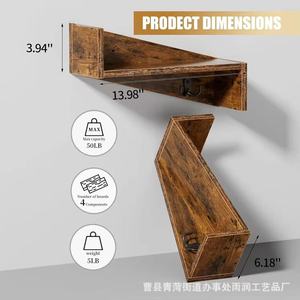 Estantes de pared de madera de dos niveles con tornillos integrados para almacenamiento en la entrada y perchero para ropa - Product Image 5