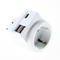 Adaptador de Enchufe de Viaje Estándar Europeo, 2 Puertos USB Tipo-C, 8 Tomas de Corriente, 16A, Extensión de Cargador, Enchufe de Pared