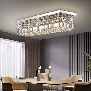 Lámpara de Techo <span class=keywords><strong>Rectangular</strong></span> de Cristal Elandor, Araña de Gotas de Lluvia Dorada y Plateada, Estilo Retro Americano, Moderno y de Lujo, para Comedor de Hotel - Product Image 4
