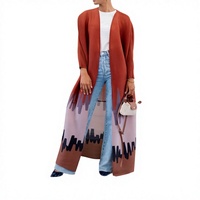 Direkt vom Hersteller Schnelle Lieferung Modest Fashion Damen Fein Plissierter Maxi-Cardigan Farbblock Geometrisches Muster Offene Vorderseite Abaya