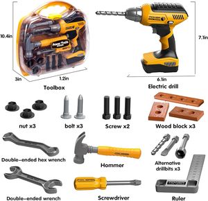 Kit di Costruzione per Bambini con Cassetta degli Attrezzi, Trapano Elettronico, Martello, Cacciavite, Chiave Inglese, Set di Giocattoli per Bambini - Product Image 5