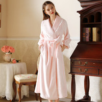 Peignoir de nuit long et luxueux en flanelle française pour femme, style princesse, épais, pour l'hiver