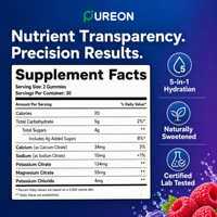 Gummies électrolytiques Pureon en marque propre, sans sucre, électrolytes, supplément alimentaire pour l'hydratation et la récupération musculaire