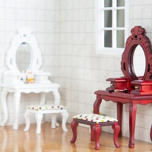 1:12 casa de muñecas de madera DIY de alta calidad Mini muebles con espejo tocador cajón y taburete para accesorios de fotografía - Product Image 4