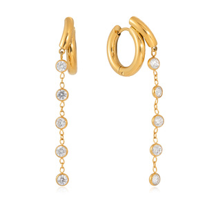 ต่างหูแบบห้อย สแตนเลสสตีล 18K ประดับเพชรทรงกลม ดีไซน์ทรงเรขาคณิต - Product Image 5
