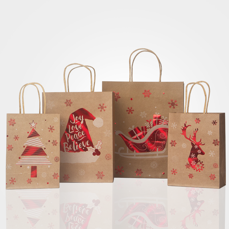 Hot Sale Christmas Paper Gift Bag White Kraft Paper in Stock Festival Paper Bag with Twisted Handles