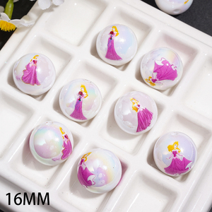 Perles rondes brillantes UV Princesse Aurora (Sleeping Beauty) de 16 mm, trou droit, pour la création de bijoux DIY et accessoires de stylo - Product Image 1