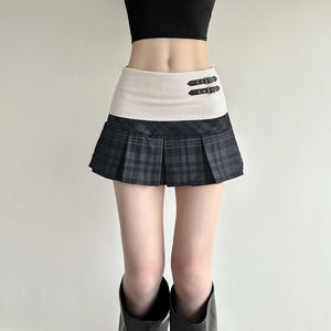 กระโปรงทรงเอลายสก็อตผ้าทอ แต่งระบายช่วงเอว ผ้าถักยืดหยุ่น ระบายอากาศได้ดี เป็นมิตรกับสิ่งแวดล้อม ทรงพลีทสั้น สีสันสดใส เหมาะสำหรับฤดูร้อน - Product Image 3