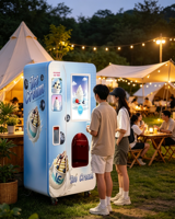 Borne de service libre pour crèmes glacées avec installation instantanée et garnitures en saupoudrage sec et sauce humide