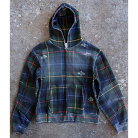 YSJY Vente en gros Veste à fermeture éclair personnalisée en coton épais, effet délavé, tricot gaufré, à carreaux, en flanelle, avec capuche pour homme