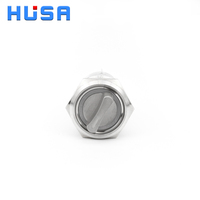 HUSA 19mm Tombol Putar Logam Kepala Bulat Datar 1NO dengan Cincin Bercahaya, Pengunci, 24V Merah, IP65 LED Tahan Air, Selector