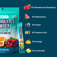 Pack de poudre d'électrolytes OEM, 30 sachets de réhydratation, boisson électrolytique sans sucre, pack d'électrolytes mélangés pour une hydratation rapide