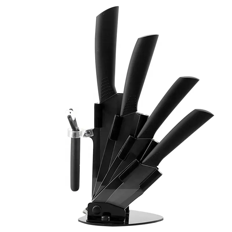 Hot selling Russia kitchen knife accessories ceramic chef kitchen knives 6pcs kitchen knife set with acrylic holder