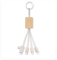 Grosir termurah hadiah bisnis ramah lingkungan bambu 3 in 1 Tipe C kabel pengisi daya Usb Tipe C Usb a gantungan kunci kabel pengisian