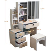 Coiffeuse nordique pour filles avec miroir lumineux et tiroirs, meuble de chambre en bois blanc