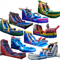 Toboggan aquatique gonflable rose commercial en PVC de grande taille, directement de l'usine, avec piscine à jets d'eau, ODM/OEM