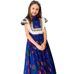 Sweet Children's New Abaya Designs Summer Embroidered Robes Dubai Girls' Clothing Arabian Dress Princess Style Kids Abaya