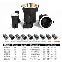Nouveau projecteur LED COB encastré anti-éblouissement à intensité variable 7W/12W/24W 24 °   Spot encastré en aluminium IP65 pour magasin de détail 220V