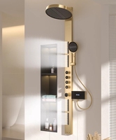Panneau de douche multifonction intelligent gris canon de luxe, nouveau, en acier inoxydable, cascade, pluie, douche en métal, massage