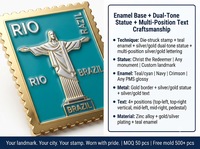 Timbre personnalisé festonné en émail dur électroplaqué, bicolore argent et or, pour la statue de Christ du Rio, monument brésilien, en métal de style antique
