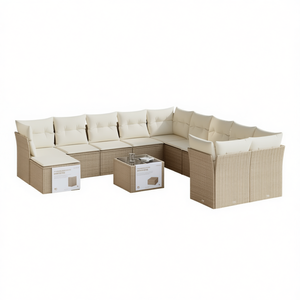 Conjunto de Sofás de Jardín de Mimbre Sintético, Color Beige, Muebles de Exterior Resistentes a los Rayos UV, Diseño Contemporáneo, Cojines de Espuma de Alta Densidad - Product Image 1