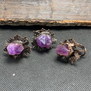 Bagues en pierres précieuses naturelles de guérison, designs spéciaux, améthyste brute violette, ajustables pour femmes et hommes, cadeaux - Product Image 5