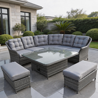 6 Pièces Rotin Coin Canapé Ensemble Extérieur Sectionnel Modulaire Osier Salon avec 2 Bancs Table pour Villa Resort Terrasse Cour