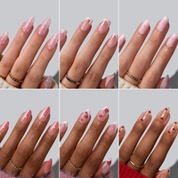 BTArtbox doux Gel XCOAT 3D Floral presse sur les ongles en gros court amande fait à la main bleu français pointe faux ongles