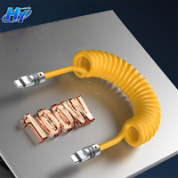 Cable USB-C de Aleación de Aluminio de Alta Calidad de 100W, Diseño en Espiral, Anti-Enredos, Carga Rápida de Datos para iOS, Auto y Computadora
