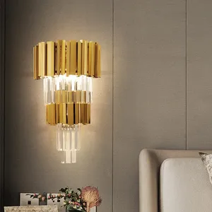 MX moderne Gold-Kristall-Wandlampen Led-Schlafzimmer-Lichter für Schlafzimmer Wohnzimmer Gemütliche Innenausstattung Heimdekoration