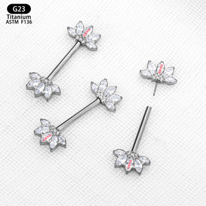 Flower Shape G23 <b>Titanium</b> Navel <b>Stud</b> 1.6mm Diameter Belly Button Piercing Jewelry With Zircon Inlay - Product Image 4