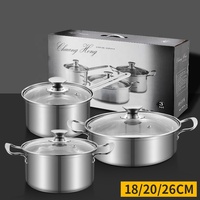 Ensemble de casseroles et poêles en acier inoxydable de qualité supérieure, 3 pièces, couleur argent, pour cuisinière à induction