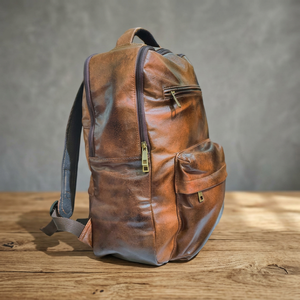 B.S INTERNATIONAL Vintage Casual Genuine Leather Unisex Laptop Backpack <b>Waterproof</b> Eco-Friendly Geometric Pattern External Frame - Product Image 3