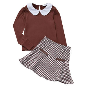 Ensembles de jupes pour filles, 2 pièces, tenue pour enfants, printemps été, ensemble de vêtements pour enfants, hauts à col Peter Pan, jupes <span class=keywords><strong>mini</strong></span> à volants avec nœud - Product Image 4