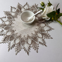 Nappe ovale en dentelle jacquard tissée 100% polyester, tissu vintage anti-taches, couvre-table décoratif assorti