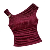 Débardeur asymétrique bordeaux vintage pour femme, respirant, en Spandex/Polyester, sans manches, style streetwear, taille unique, court