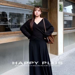 Pull col V Runqi grande taille noir à motif croisé coupe ample tricoté pour femme épaisseur moyenne avec étiquette - Product Image 3