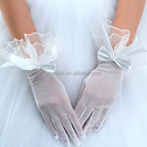 Gants <span class=keywords><strong>de</strong></span> Mariée Élégants pour Femme, avec Nœud, Dentelle et Volant au Poignet pour Fête - Product Image 2
