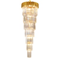Nouvelle lampe de lustre LED décorative de luxe en fer doré avec cristaux transparents, réglable en hauteur, pour escalier de villa ou hôtel