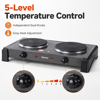 Réchaud de comptoir multifonction portable 2500W avec deux plaques chauffantes solides, cuisinière électrique