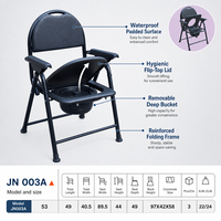 Chaise de toilette pliante avec dossier et accoudoirs rembourrés, convertible, double usage, nettoyage rapide, support de chevet pour personnes âgées