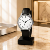 Montre à quartz multifonctionnelle pour homme, boîtier en acier inoxydable, bracelet en cuir véritable, montre-bracelet cadeau pour messieurs