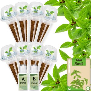 Kit de Recharge Personnalisé pour Culture Hydroponique Intérieure de <span class=keywords><strong>Basilic</strong></span> Thaï – 8 Capsules Biodégradables, Éponges Respirantes, Paniers, Dômes et Étiquettes - Product Image 1