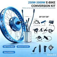 Kit de conversion de moyeu arrière pour vélo électrique avec moteur sans balais 250-3000W pour vélos électriques à pneus larges de 20/24/26 pouces, écran LCD, aluminium