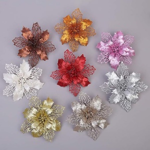 Flores Artificiales de Poinsettia con Brillo para Navidad, Decoraciones para el Hogar, Venta al por Mayor, Cabezas de Flores Artificiales de Baby Breath - Product Image 2