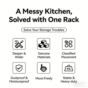 Meuble de Rangement de <span class=keywords><strong>Cuisine</strong></span> Mobile à Plusieurs Niveaux, Anti-Poussière, Portes Rabattables, Roues Verrouillables, en Acier Carbone, Organisateur de <span class=keywords><strong>Cuisine</strong></span> - Product Image 3