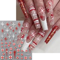 12 Buah Stiker Seni Kuku Natal Stiker Kuku Kepingan Salju Pohon Santa Glitter Merah Dekorasi Kuku Berperekat Dekorasi Manikur
